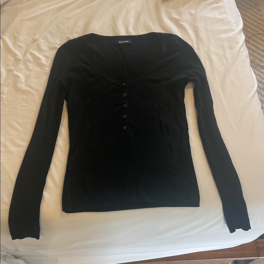 NAADAM Black Ribbed Knit Top